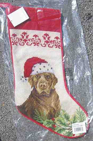 Xmas Stocking CHOCOLATE LAB Needlepoint Christmas Stocking NIP