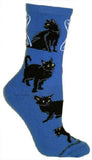 Cat Feline BLACK CAT Adult Size Medium Socks/Blue USA made