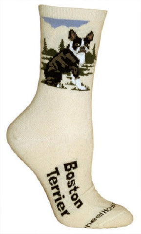 Adult Socks BOSTON TERRIER Dog Breed Natural size Medium Made in USA
