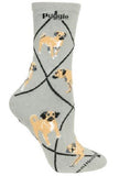Adult Socks PUGGLE II Dog Breed Gray size Medium Made in USA
