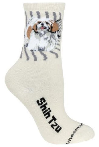 Adult Socks SHIH TZU Brn/Wht Dog Breed Natural size Medium Made in USA