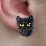 Post Back BLACK CAT Feline Resin Head Earrings...Clearance Priced