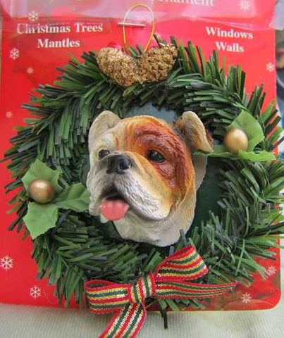 Wreath Xmas Ornament BULLDOG Dog Breed Christmas Ornament RETIRED