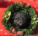 Wreath Xmas Ornament PUG BLACK Dog Breed Christmas Ornament RETIRED
