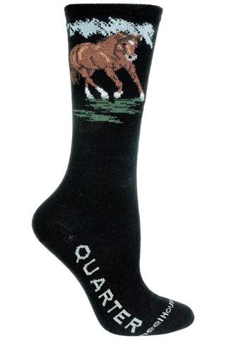 Horse Socks QUARTER HORSE Adult Socks/Black size Large Made in USA